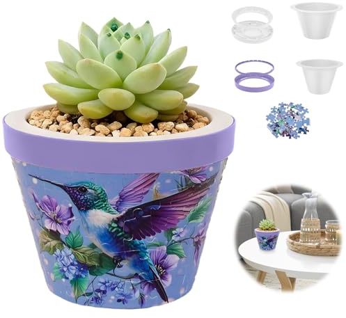 Puzzle Planter Pot, Small Round Puzzle Flower Pot, Plastic 3D Vase Puzzles, Creative Craft Jigsaw Puzzles Flower Pots, Windowsill Desk Office Floral Ornament, for Inddor Cactus Succulent(purple)