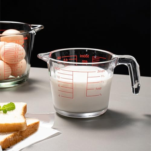 Jarra medidora de vidrio, 500 ml, resistente al calor y para leer, taza medidora de cocina resistente para cocinar y hornear
