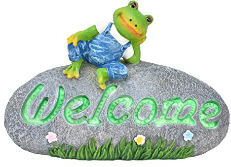 Willkommene Froschstatue, leuchtende Gartendekoration, Kunstharz, Kunsthandwerk, Terrasse, Hof, Rasen, Tierornament für drinnen und draußen