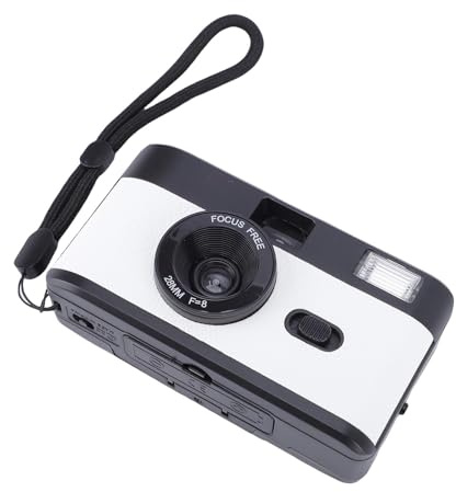 Socobeta 35 Mm Filmkamera Retrodesign med Blixt för Kreativa Fotograferingsstudenter och Vuxna 28 Mm F/8-objektiv (Svart Vit)