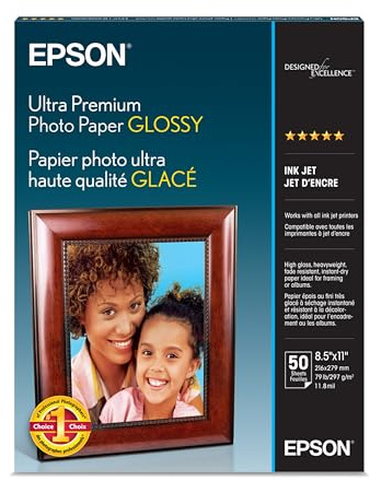 Epson Ultra Premium Photo Paper GLOSSY (8.5x11 Inches, 50 Sheets) (S042175),White