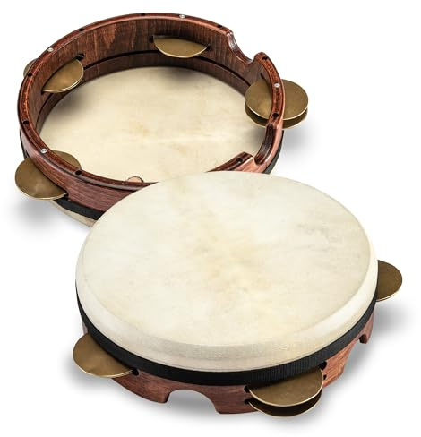 Schlagwerk RTRIQ RIQ Rahmentrommel Traditional Handtrommel mit Schellen - ⌀ 25 cm / 10 Zoll - Ziegenfell, ähnlich Tambourin, stimmbar - Buchenholz - arabische Riqq, Orient Trommel Made in Germany