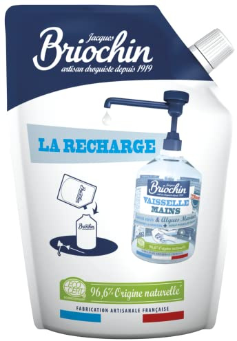 Jacques Briochin Nachfüllpackung, Flüssigseife für Geschirr und Hände, Standbodenbeutel, 500 ml, 3 Stück