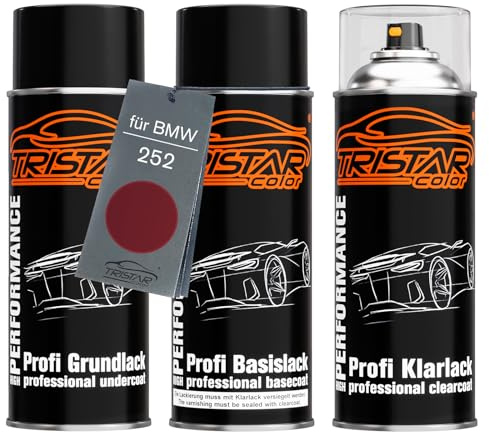 TRISTARcolor Billack Sprayburkset för BMW 252 Calypsorot Metallic Baslack Klarlack Sprayburk 400ml
