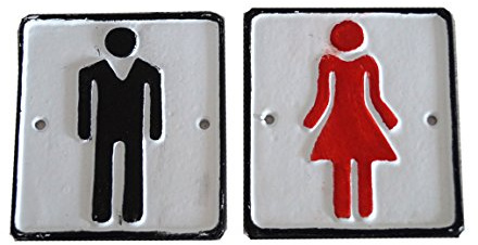 LB H&F 2 x Schild Nostalgie Toilette WC (Damen + Herren) massives Eisen Türschild im Antik Design