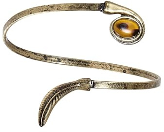 W WIDMANN MILANO Party Fashion - Altgold Armreif Lorbeerblatt | Mit Bernsteinjuwel, für Handgelenk oder Oberarm, antiker Look für Römer-, Cleopatra- & Ägypten-Kostüme
