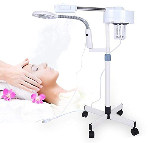 Sauna facciale 2 in 1, con lampada a LED da terra e lente di ingrandimento 5x, multifunzione, professionale, per spa, ideale per la cura della pelle del viso