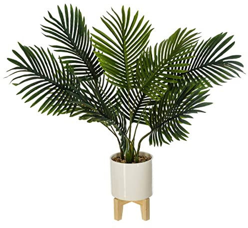 Planta artificial Palmera Altura 72 con maceta cerámica con patas de madera