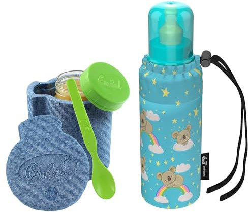 Emil Baby-Set – Thermo-Essglas mit Schraubverschluss, Thermobecher & Löffel – Babyflasche aus Glas, BPA-frei & schadstofffrei inkl. Latexsauger (0-6 Monate) & Anti-Kolik-Ventil - Koalabär
