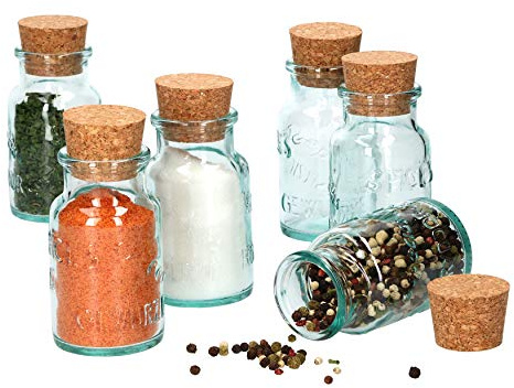 MamboCat Lot de 6 petits pots à épices ronds avec bouchon en liège 125 ml