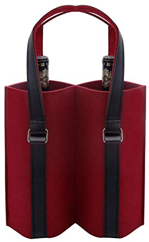 Shintop Felt Wine Bags with Handle, 2 Bottle Gift Bag for Wedding, Birthday, and Dinner Party Festival Favors (Red)