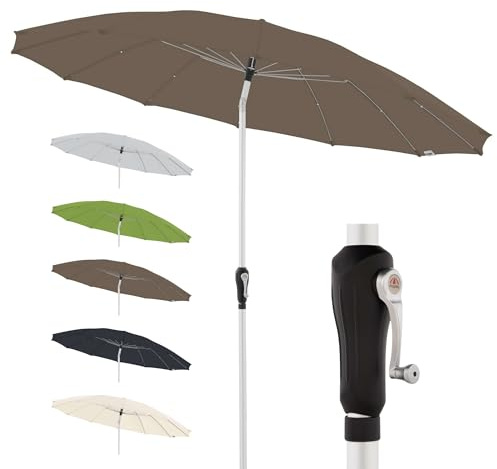 Doppler Sonnenschirm Crank Asia Ø 250cm, Greige, Kurbel, UV-Schutz 50+ | Runder Gartenschirm, Polyester, Aluminium-Gestell, Auto Tilt – automatisches Neigen per Kurbel