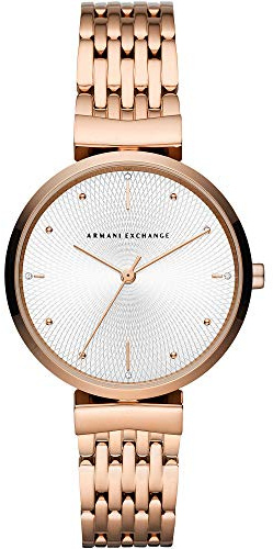 Armani Exchange Orologio da donna, movimento a tre lancette, cassa in acciaio inossidabile oro rosa 36 mm con bracciale in acciaio inossidabile, AX5901, Tono oro rosa e bianco