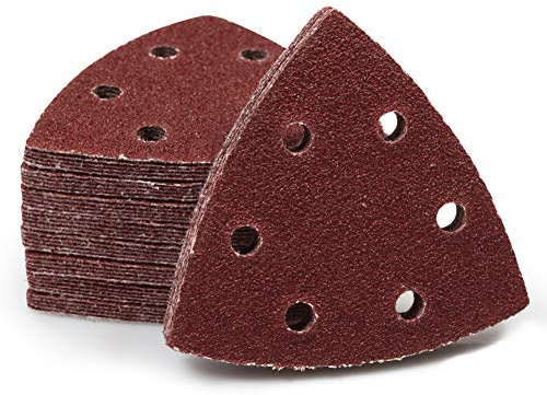 SPEEDWOX 50Pcs 60 Grit Triangle Sanding Pads, 90mm 6 Holes for Multi Tool | Sandpaper Triangle Sanding Discs, Hook and Loop, Fits 3-1/2 Oscillating Multi Tool Detail Sander