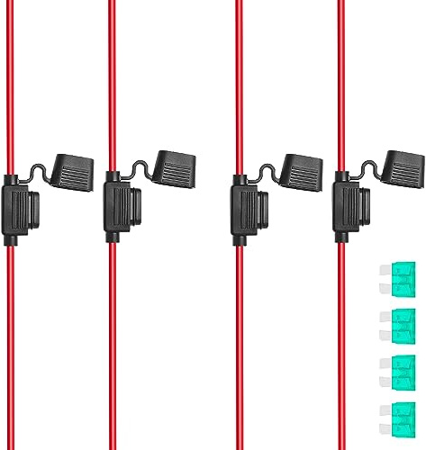RED WOLF 30A Inline Fuse Holder - 4 PCS ATC/ATO Automotive Waterproof 30 Amp Car Socket Add-a-Circuit - Heavy Duty Wire Cable Blade Holder