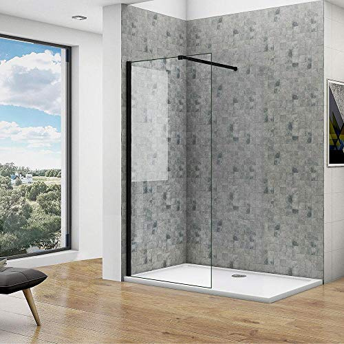 Walk in Parete Fissa 100x200cm Vetro 8mm,Barra Stabilizzatrice Nero Opaco | barra stabilizzatrice regolabile 73-120,vetro temperato e anticalcare,installazione reversibile