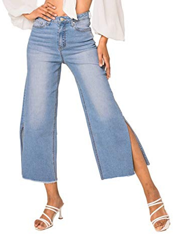 Nina Carter Pantalon en jean évasé Cropped 3 quarts 7/8 pour femme, Bleu clair (Q1867), M