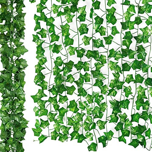 6 Pack - 12 Metre -42 Feet Long Artificial Ivy Leaf Garland Plants Vine Hanging Wedding Garland English Ivy Home Kitchen Garden Office Wedding Wall Decor