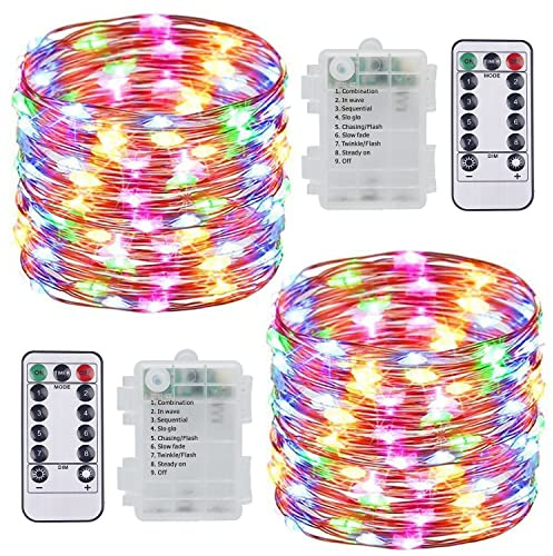 SUNNOW 2 Piezes Luces de Cadena - 10M/33FT 100LED Guirnalda Luces Pilas, Decoracion Habitacion Luces Impermeable IP65 Interiores/Exteriores Decoración para Navidad Boda Jardines Festivales