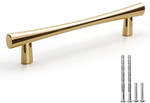 YAGU 10 stück Helles Gold Massive Möbelgriffe, 128mm Lochabstand, Poliertem Messing Schrankgriffe Zink-Legierung Schubladen Griffe für Küchenschränke Kleiderschrank Türgriffe