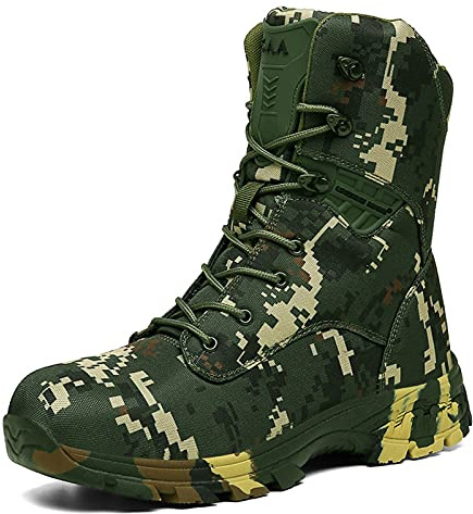 YUHAI Bottes Tactiques Hautes pour Hommes, Empeigne en Tissu Oxford imperméable avec Fermeture à glissière latérale Bottes de Combat Militaires extérieures résistantes à l'usure, Green-41(UK7.5)