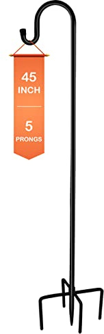 Ottsuls Bird Feeder Pole, 45 INCH Heavy Duty Shepherds Hooks for Outdoor with 5 Prong Base, Adjustable Stand Hanger for Garden Plant, Hummingbird Feeder, Lantern, Hanging Wedding Decor (1 Pack)