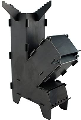 Fire World Raketenofen Rocket Stove Stecksystem aus massivem 3 mm dickem Stahl Feuerschale BBQ Rakete Holzofen Camping Campingkocher Campinggrill Made in Germany