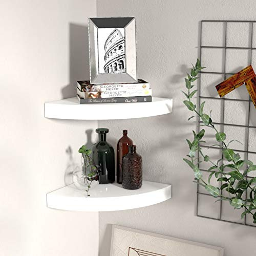 Tidyard 2 STK. Eck-Schweberegale Hängeregal Wandregal Eckregalen Schweberegal Regal mit Unsichtbares Montagesystem MDF Hochglanz-Weiß 25x25x3,8 cm