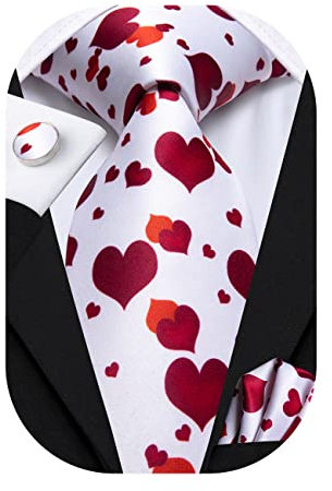 Hi-Tie Herren Krawatte Rotes Herz Schöne Krawatten Gewebte Seide Krawatten Einstecktuch Manschettenknöpfe Abschlussball Hochzeit Formelle Krawatten Sets