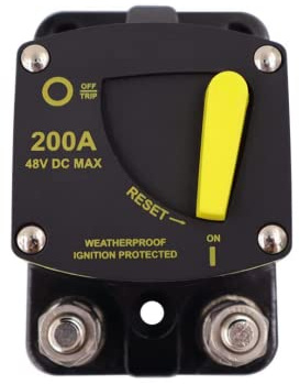 Schutzschalter 50-300A Kfz Sicherung Leistungsschutzschalte,Manuelle Reset Sicherung,12-48V DC Automatische Sicherung Schalter für Motor Auto Marine Boat Bike Stereo Audio (200A)