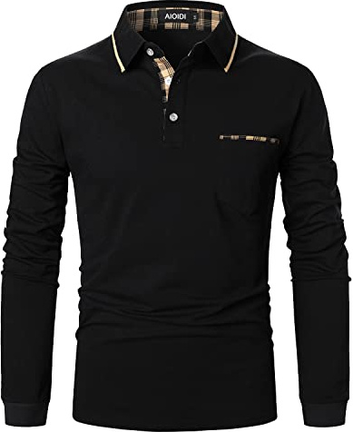 AIOIDI Polo Shirts for Men Adults Long Sleeves Casual Golf Shirt with Real Pocket