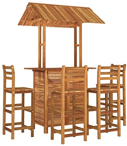 vidaXL Gartenbar Set 5-TLG. Theke Bar Tresen Gartentheke Bartisch Stehtisch Barhocker Barstuhl Gartenmöbel Gartenset Sitzgruppe Massivholz Akazie