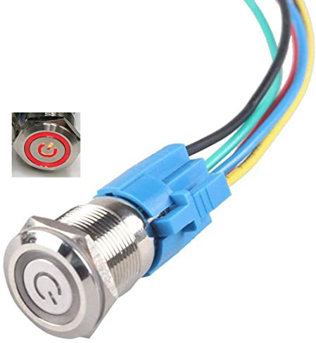 Hailege Verriegelung Druckknopfschalter 16MM 12V-24V 5A 1NO1NC Fester selbstsichernder Netzschalter Edelstahl Metall Angel Eye LED Lichtschlüssel mit Steckerdraht