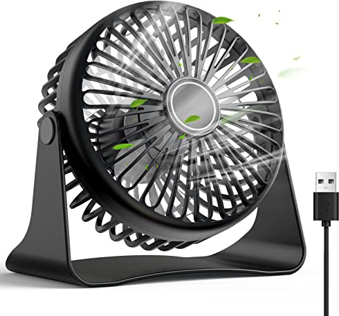 Lafhome USB-Tischventilator, Tragbarer Tischventilator 360° Verstellbarer Kopf Mini Desktop Ventilator mit 3 Geschwindigkeiten Leistungsstarker Wind Leiser Betrieb, Persönlicher Ventilator Schwarz