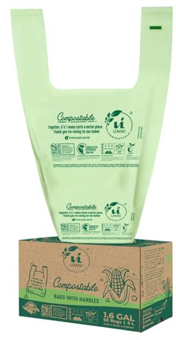 UNNI 1.6 Gallon Compostable Bags with Easy-Tie Handles, 6 Liter, 50 Count