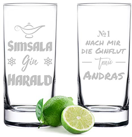 polar-effekt 2er-Set Gin Gläser 485 ml mit personalisierter Gravur - Longdrinkglas mit Namen - robust und spülmaschinenfest - das Geschenk für Frauen und Männer - BPA-Frei
