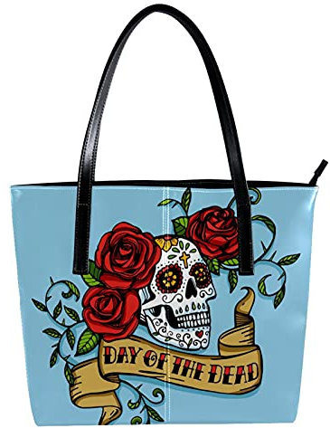 Schultertasche Leichte Freizeit Schultasche Lehrertasche Handtasche Geldbörse Tag der Toten Totenkopf Rose Blau, Mehrfarbig