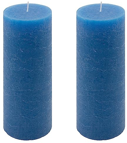 Rustik-Kerze Höhe 20 cm Ø 7,5 cm lange Brenndauer Rund-Kerze Säulenkerzen Kerzen-Deko Tafelkerzen Weihnachts-Kerzen Hochzeits-Deko (blau, 2)