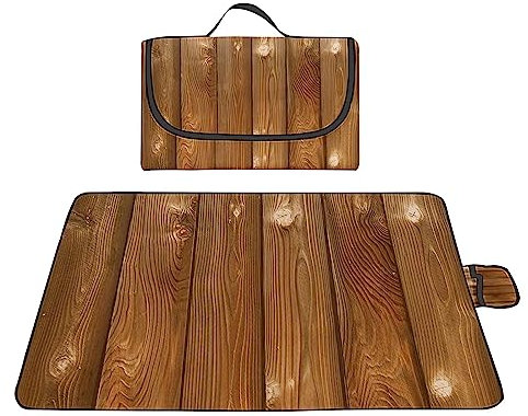 TengYuer Picknickdecke 180x200cm Stranddecke Wasserdicht Sandfrei Isoliert Faltbar Strandmatte mit Tragegriff Outdoor Campingdecke XXL für Camping Parks Strände Picknick Holzmaserung Braun