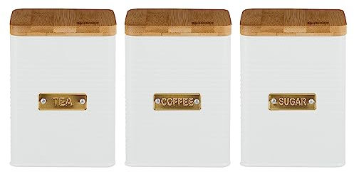 Typhoon Otto Square White Set of 3 Tea, Coffee Sugar Canisters