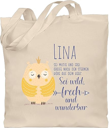 Geschenk mit Namen personalisiert by Shirtracer - Baumwolltasche - Eule Eulen Owl Geschenk zur Taufe Geburt Kommunion Konfirmation Jugendweihe