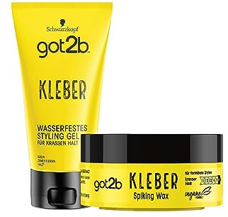 got2b Kleber Haar Gel Halt 6,wasser- und schweißfestes Styling Gel (1x150 ml) & GOT2B Kleber Spiking Wax Halt 6,krasser Halt für vertikale Styles (1x75 ml)