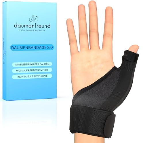 DAUMENFREUND© Premium Daumenbandage Rechts & Links - NEUHEIT 2025 - Daumenschiene Handschiene Daumenorthese Handbandage Handgelenk EXTRA STABIL - Orthese Daumensattelgelenk Bandage Daumen Daumenstütze