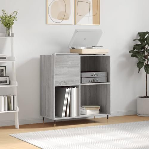 DJEKA Plattenschrank Holz Record Player Cabinet Grau Sonoma-1 Plattenspieler Schrank 84,5x38x89 cm Regal Für Schallplatten Schallplattenschrank Regal Schallplatten Holzwerkstoff