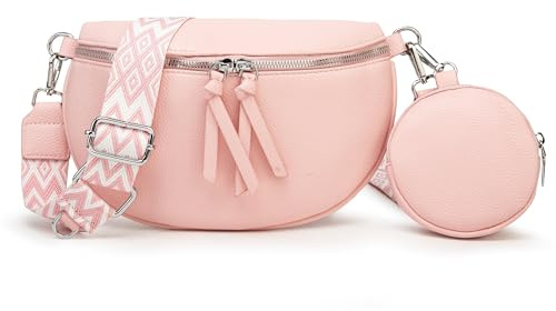 YUHONLNOR Crossbody Bag Damen Breiter Gurt Bauchtasche UmhäNgetasche Handtasche Moderne Taschen Mit MüNze (Rosa)