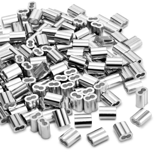 100 Piezas Virolas de Aluminio, Manguito de Bucle de Aluminio, Casquillos de Aluminio de Virolas Dobles, Mangas de Aluminio de Cuerda de Alambre para Cables de Acero, Plateado (2.6 mm / 0.102 pulgada)