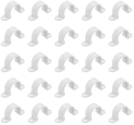 QUARKZMAN 50 Stück PVC Rohrschellen, 20mm (4/5) Kunststoff-Kabelkanalhalterung mit 2 Löchern PVC Rohrhalterung für PVC Rohrkanal und Kabel, Weiß | Kunststoff-Riemen, Montagehalterung, für PVC-Rohre und Kabel
