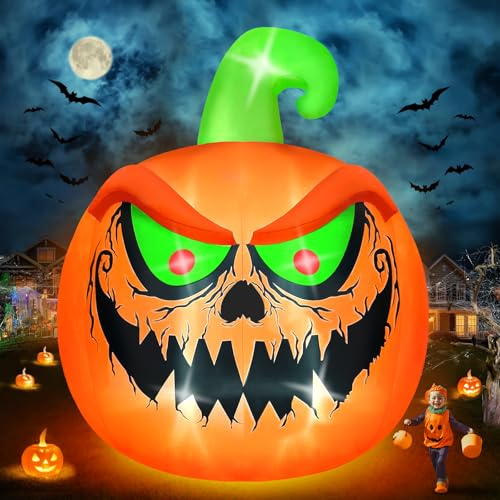 Kalolary 15Ft Halloween Aufblasbare Dekoration | Riesiger Kürbis Mit Grün-Roten Augen für Innen und Außenbereich, Hausgarten, Rasen, Party