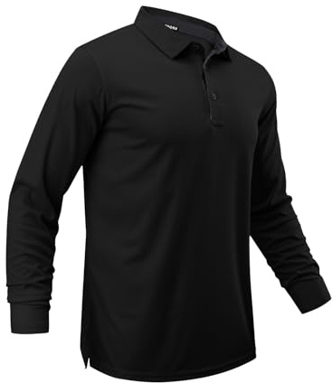DEHORU Mens Polo Shirt Quick-Dry Long Sleeve Basic Tee Athletic Moisture Wicking Performance Dry Fit Classic Golf Tennis T-Shirt(BK L) Black