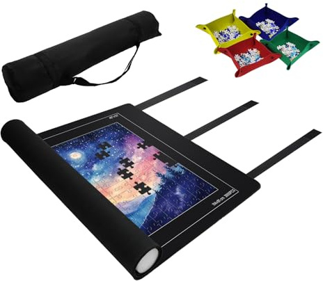 Hiwhy Tapis Puzzle 3000 Pièces 94 × 150 cm – Tapis de Puzzle Roulant avec 3 Sangles de Fixation, 4 Plateaux de Tri, Tapis Antidérapant pour Puzzles 1000/2000/3000 Pièces, Sac et Rouleau en Mousse